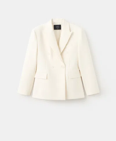 Mango Fitted Double Breasted Blazer In White