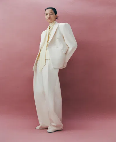 Mango Fitted Double Breasted Blazer In White