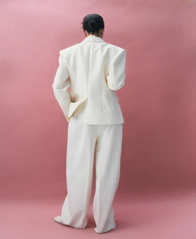 Mango Fitted Double Breasted Blazer In White