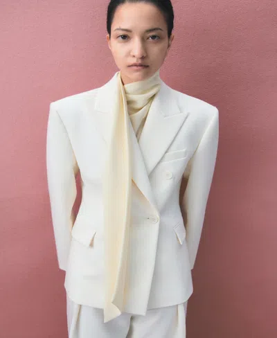 Mango Fitted Double Breasted Blazer In White
