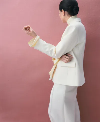 Mango Fitted Double Breasted Blazer In White