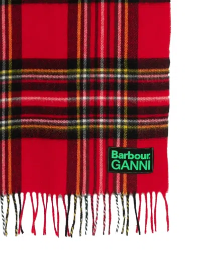 Barbour Red Check Pattern Wool Scarf In Red