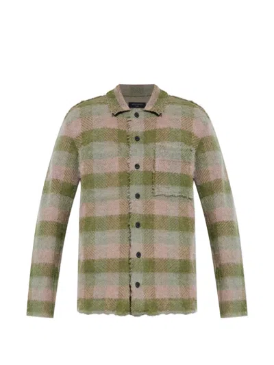 Allsaints Mens Sunbaked Pink Adler Checked Wool And Alpaca-blend Cardigan In Multi
