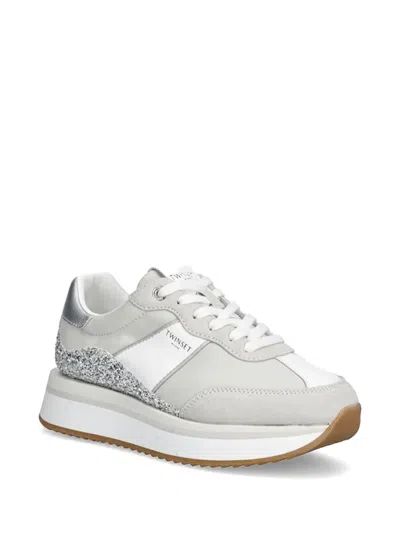 Twinset Glitter Panel Sneakers In Silver