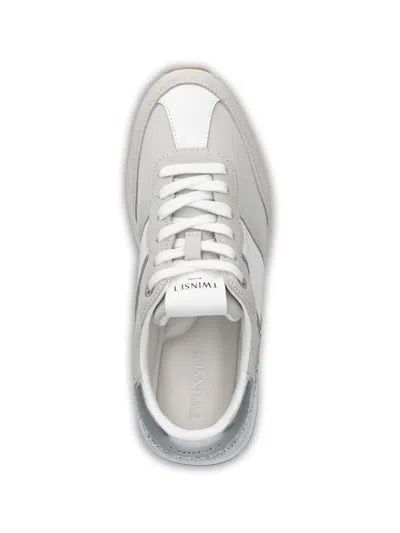 Twinset Glitter Panel Sneakers In Silver