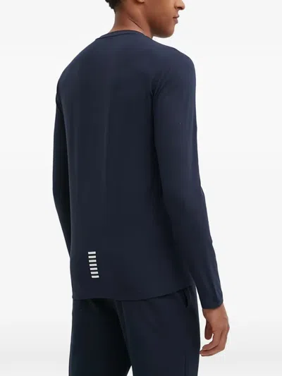 Ea7 Crew Neck T-shirt Core Identity In Cotton With Long Sleeves In Blue