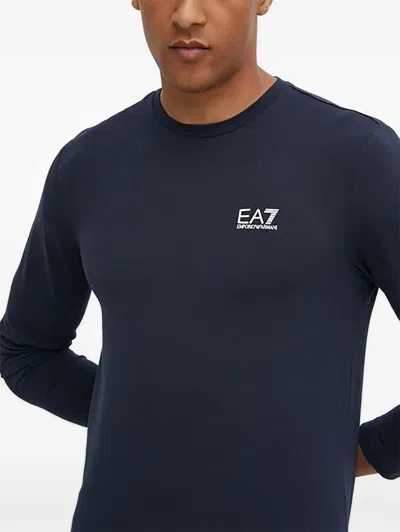 Ea7 Crew Neck T-shirt Core Identity In Cotton With Long Sleeves In Blue