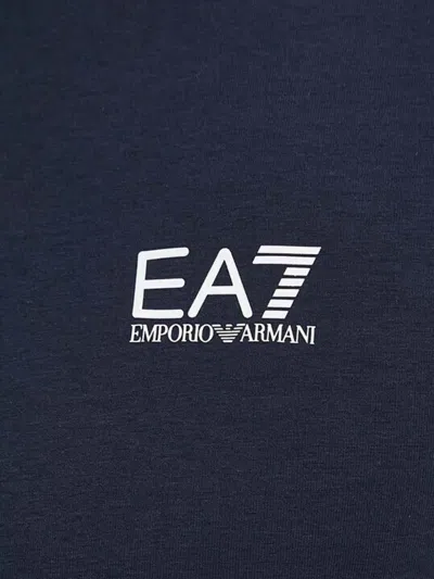 Ea7 Crew Neck T-shirt Core Identity In Cotton With Long Sleeves In Blue