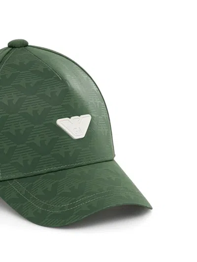 Armani Exchange Logo-plaque Patterned Hat In Green