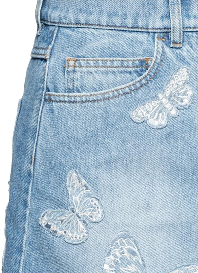 Shop Valentino 'denimbutterfly' Embroidered Denim Skirt