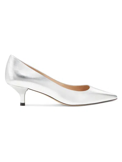 Stuart Weitzman Stuart Metallic Leather Kitten-heel Pumps In Gray