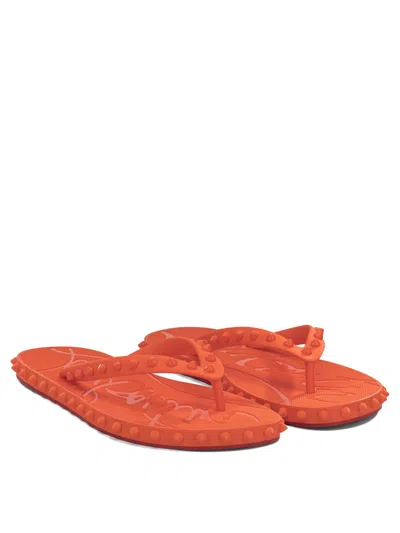Christian Louboutin Loubi Donna Spike Red Sole Flip Flops In Orange