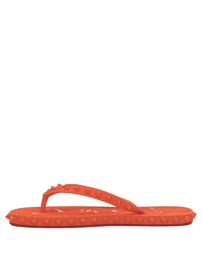 Christian Louboutin Loubi Donna Spike Red Sole Flip Flops In Orange