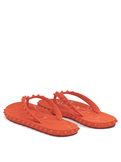 Christian Louboutin Loubi Donna Spike Red Sole Flip Flops In Orange
