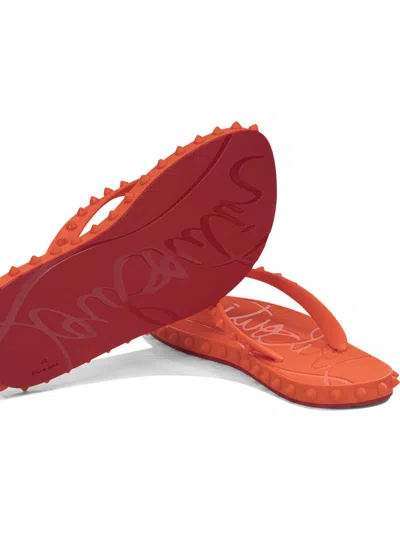 Christian Louboutin Loubi Donna Spike Red Sole Flip Flops In Orange