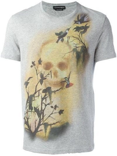 Shop Alexander Mcqueen Skull And Bird Print T-shirt - Grey