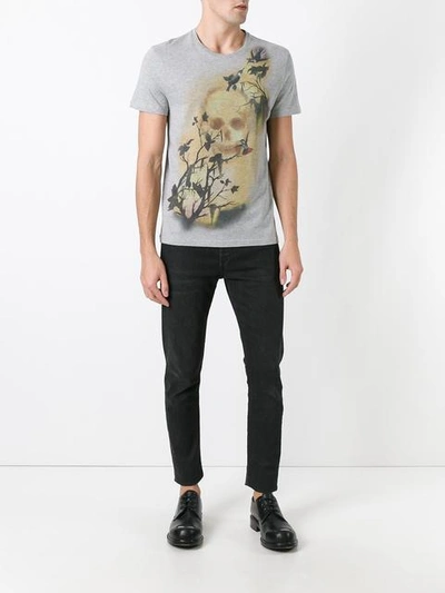 Shop Alexander Mcqueen Skull And Bird Print T-shirt - Grey