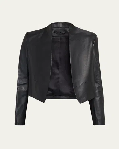 Alice And Olivia Harvey Draped Open-front Leather Jacket In Blue