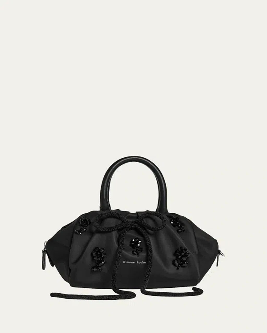 Simone Rocha Mini Embellished Gathered Top Handle Bag In Black