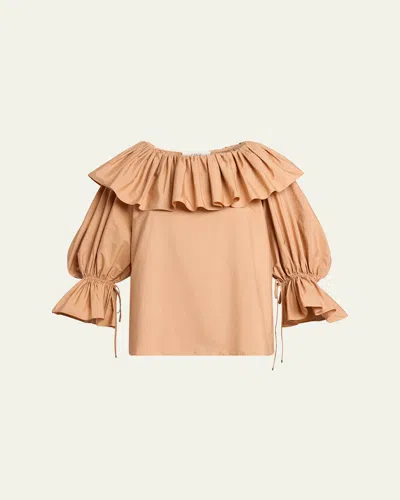 Chloé Ruffled Cotton Blouse With Drawstring Cuffs For Women In Multi