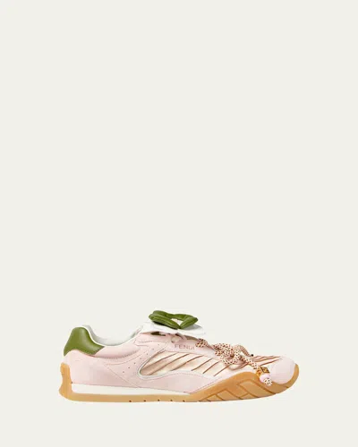 Fendi Wave Pulse Suede Sneakers With Satin Inserts In Pink