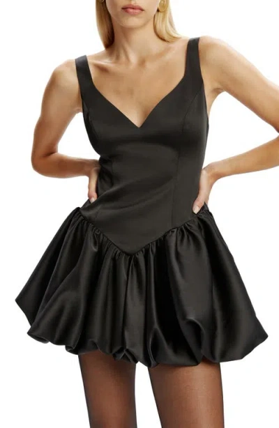 Bardot Oria Bubble Hem Satin Minidress In Black