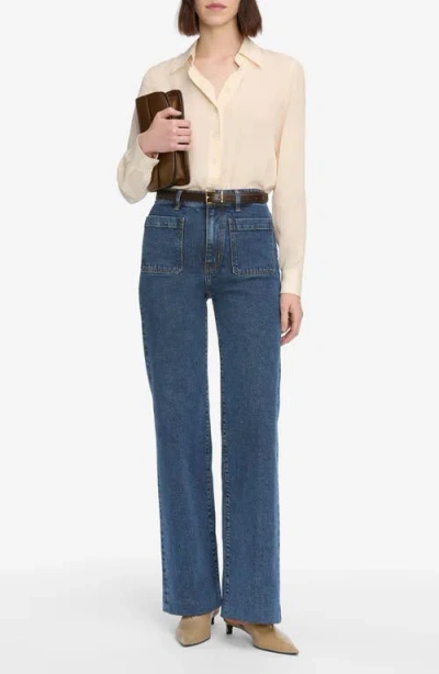 Frame Womens Palazzo Patch-pockets Wide-leg High-rise Stretch-organic-denim Blend Jeans Cursive