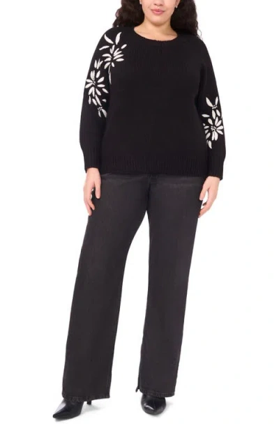 Halogen ® Embroidered Floral Sweater In Black