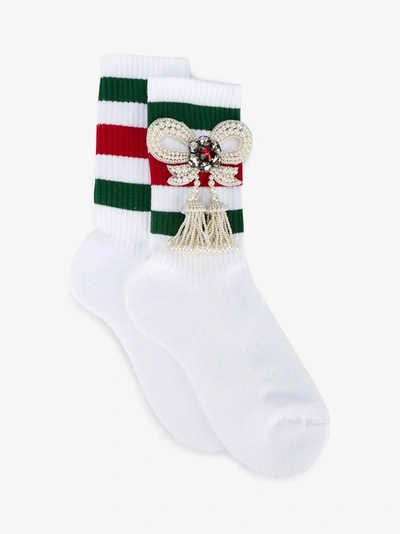 Shop Gucci Bow Embellished Socks