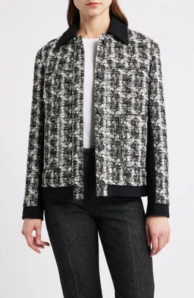 Hugo Boss Regular-fit Blazer In Patterned Feather Tweed In Black