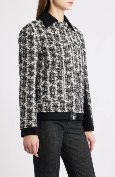 Hugo Boss Regular-fit Blazer In Patterned Feather Tweed In Black