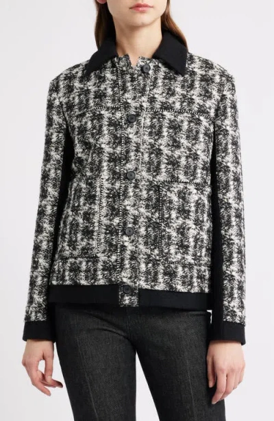 Hugo Boss Regular-fit Blazer In Patterned Feather Tweed In Black