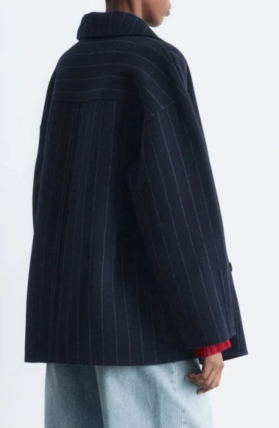 & Other Stories Chalk Stripe Wool Blend Cocoon Jacket In Blue