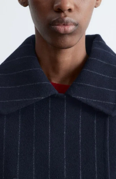 & Other Stories Chalk Stripe Wool Blend Cocoon Jacket In Blue