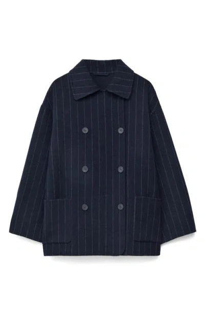 & Other Stories Chalk Stripe Wool Blend Cocoon Jacket In Blue