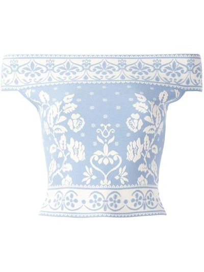 Shop Alexander Mcqueen Floral Jacquard Cropped Top In Blue