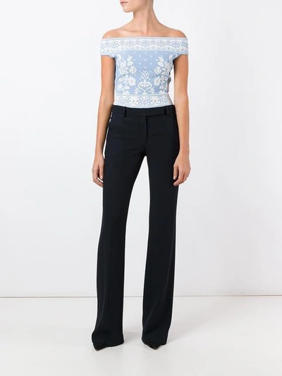 Shop Alexander Mcqueen Floral Jacquard Cropped Top In Blue