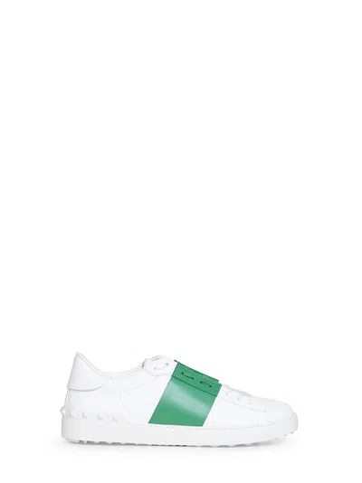 Valentino Garavani Contrast Calfskin Band Sneakers With Rubber Sole In White