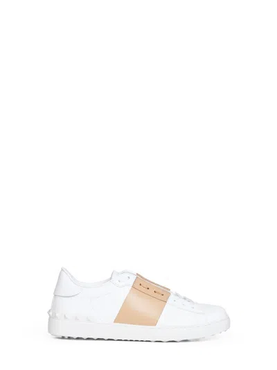 Valentino Garavani Open Sneakers In Leather With Contrast Colored Stripe And Stud Detail In Nude