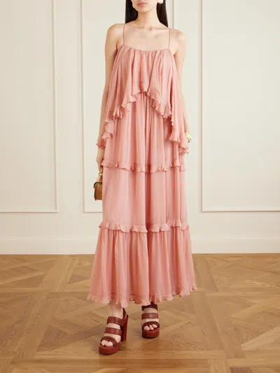 Zimmermann Luna Ruffled Georgette Midi Dress In Pink
