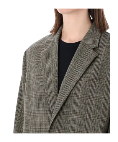 Soeur Checked Wool Blend Oversized Tailoring Blazer In Gray