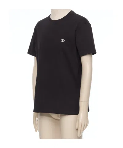 Valentino Logo-embroidered Cotton-jersey T-shirt In Black