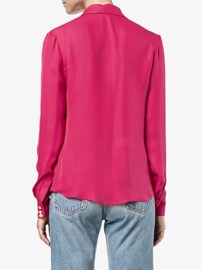 Shop Balmain Long Sleeve Blouse In Pink&purple
