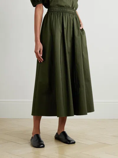 Joseph Womens Palm Leaf Manar Elasticated-waist Cotton-sateen Midi Skirt In Green
