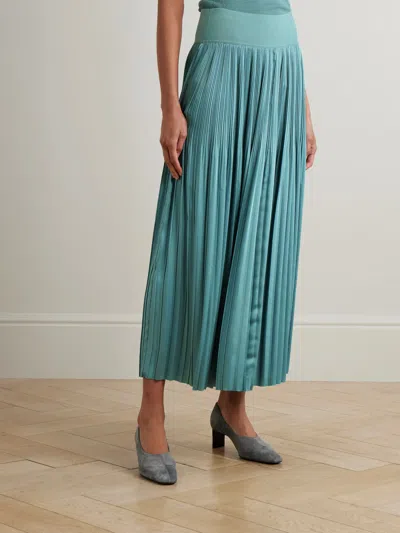 Joseph Rabat Stretch Knit-trimmed Pleated Satin Midi Skirt In Green