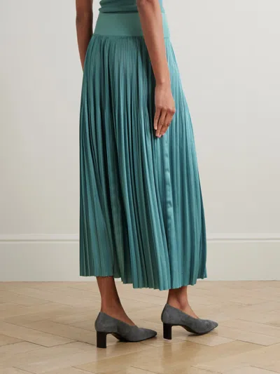 Joseph Rabat Stretch Knit-trimmed Pleated Satin Midi Skirt In Green