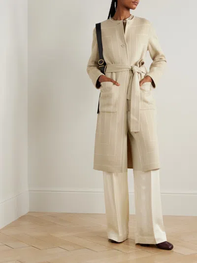 Joseph Scheffer Belted Striped Coat In Neutral