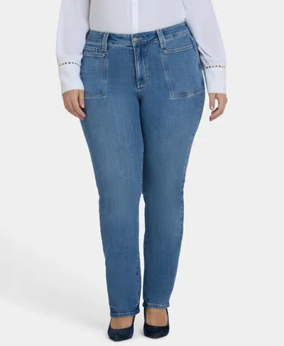 Nydj Plus Size Marilyn Straight Front Patch Pockets Jeans In Blue