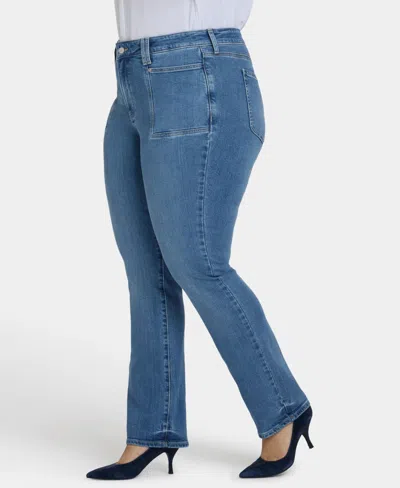 Nydj Plus Size Marilyn Straight Front Patch Pockets Jeans In Blue