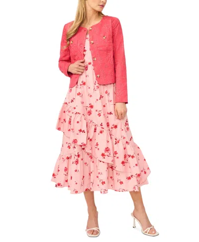 Cece Collarless Eyelet Jacket In Red